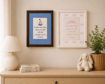 Personalized Embroidered Birth Stats Frame | Custom Baby Keepsake Nursery Decor