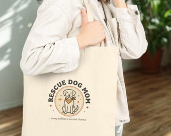 Rescue Dog Mom Tote Bag, Vintage Illustration Canvas Fur Baby Bag