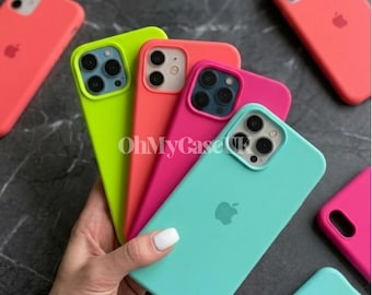 Neon Colourful Bright Simple Minimalist Liquid Silicone iPhone Case Soft Protective Cover 11 12 13 14 15 16 17 Mini Plus Pro Max E SE