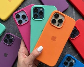 Arc-en-ciel coloré lumineux simple minimaliste coque de téléphone en silicone liquide, housse de protection souple