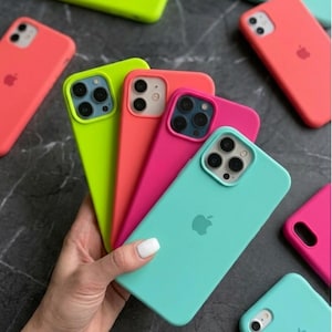 Funda protectora suave de silicona líquida, colorida, brillante, sencilla y minimalista, con diseño neón fluorescente.