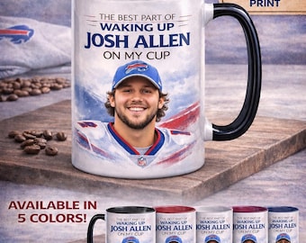 Taza de Josh Allen – Regalo para aficionados al fútbol americano de Buffalo – Taza de cerámica de doble cara
