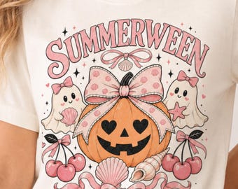 Summerween Pumpkin Ghost Shirt, Coquette Halloween Beach Vibes Tee