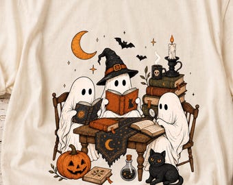 Ghost Book Club Shirt, Spooky Reader Halloween Tee, Comfort Colors Book Lover Gift, Witchy Librarian T-Shirt