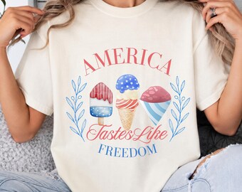 America Tastes Like Freedom T-Shirt | Patriotic Ice Cream Graphic Tee