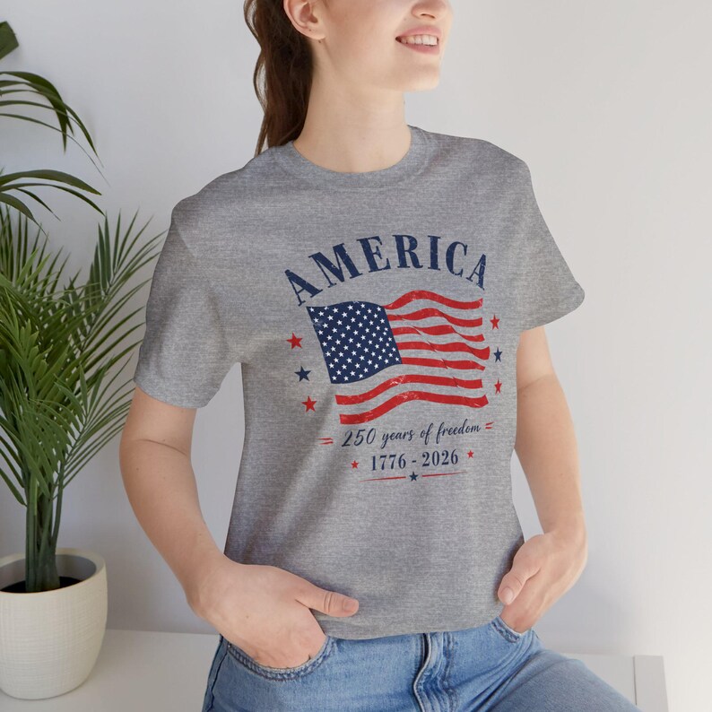 America 250 Years Freedom Distressed Flag Shirt, Patriotic USA 1776-2026 Tee image 5