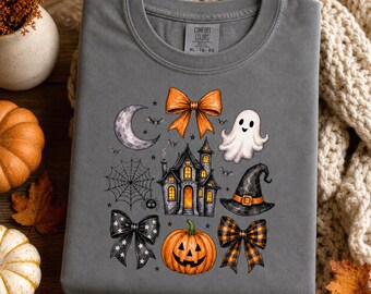 Halloween Graphic Tee, Ghost Pumpkin Haunted House, Spooky Fall Comfort Colors Shirt