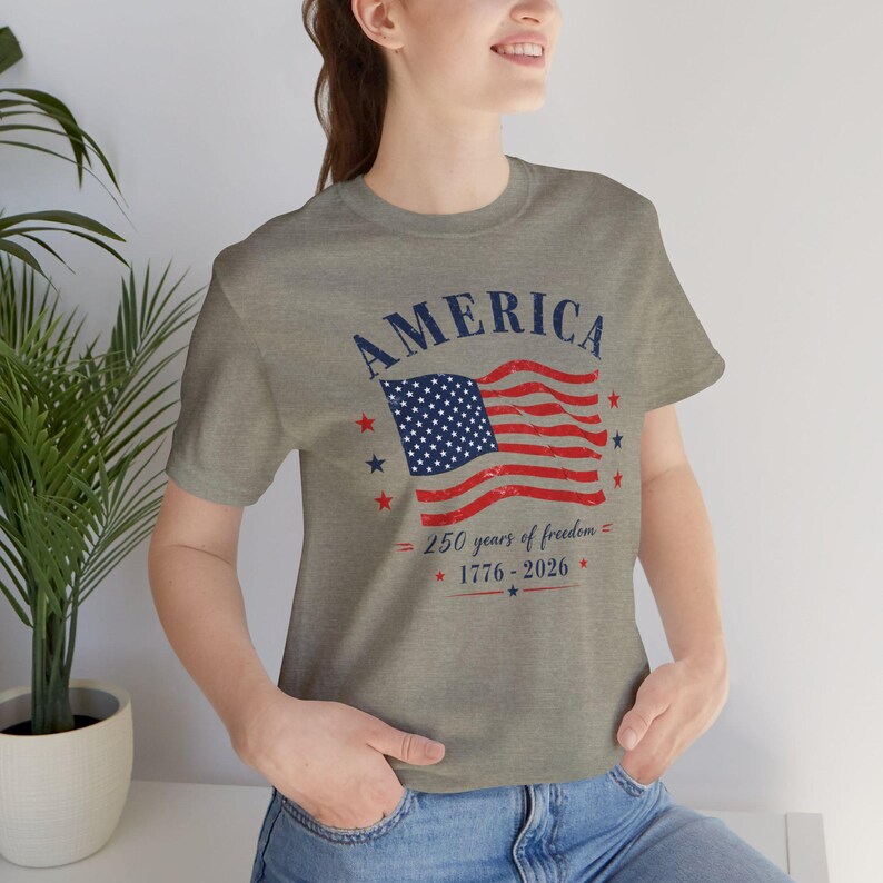 America 250 Years Freedom Distressed Flag Shirt, Patriotic USA 1776-2026 Tee image 9