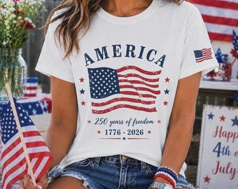America 250 Years Freedom Distressed Flag Shirt, Patriotic USA 1776-2026 Tee