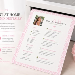 Pink Sorority Resume Template with Photo, Editable Resume and Cover Letter for Sorority Recruitment, Rush Resume Template, Floral Feminine image 6