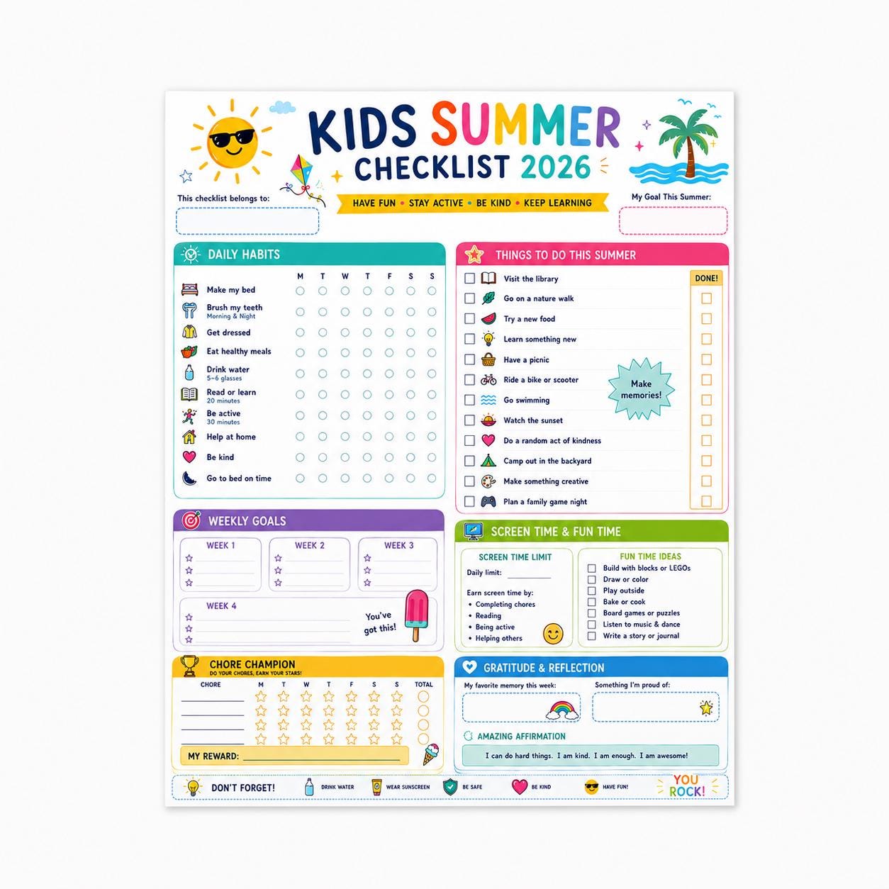 Summer Routine Blank Editable Summer Daily Routine for Kids | Summer Weekly Routine Schedule ...