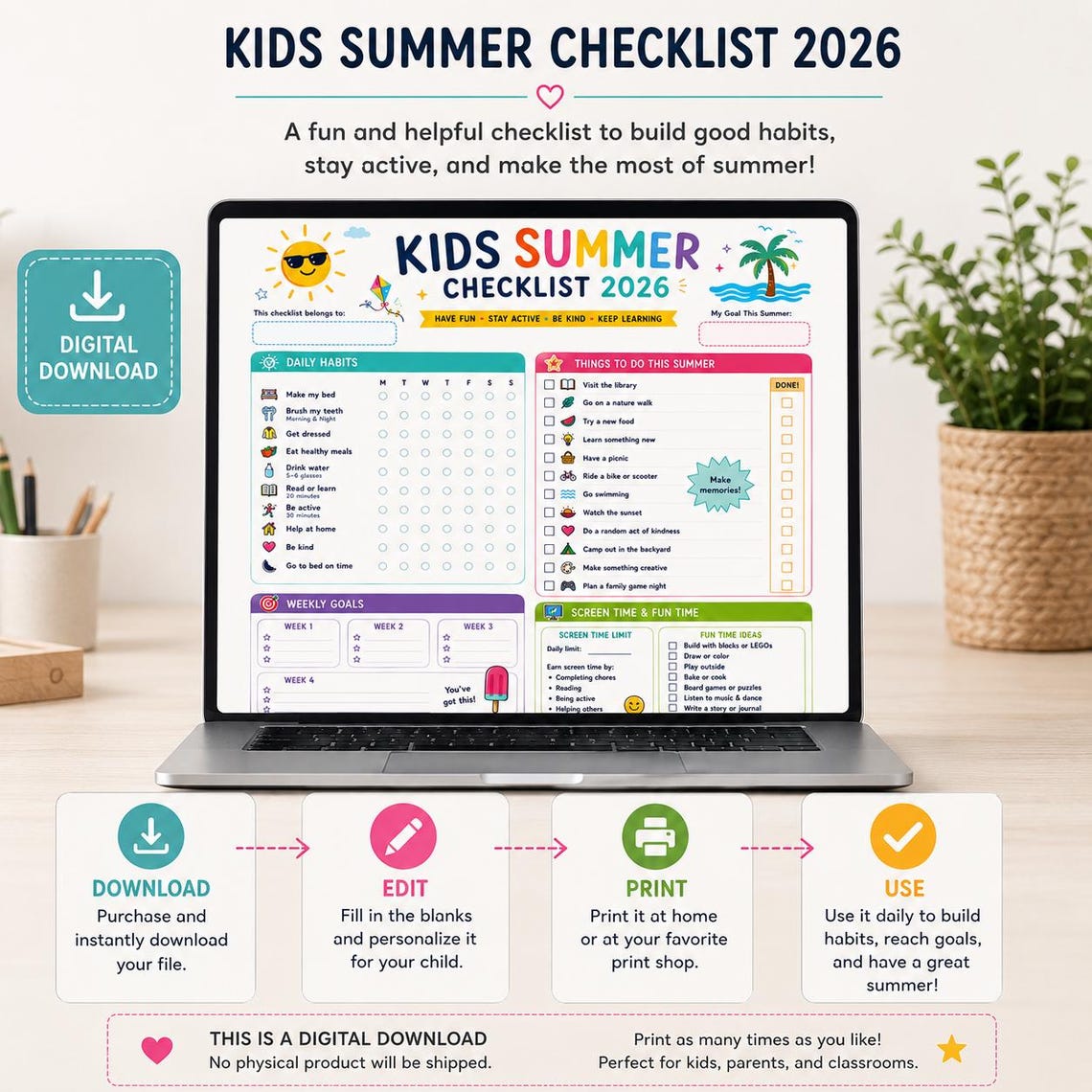 Summer Routine Blank Editable Summer Daily Routine for Kids | Summer Weekly Routine Schedule ...