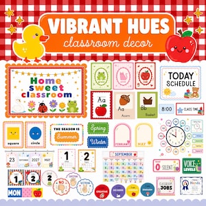 Vibrant Classroom Decor Bundle, Colourful theme Editable, Printable Whimsical Dopamine Decor, Homeschool learning Printables