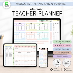 Planejador digital para professores 2026-2027, planejador semanal, calendário mensal para professores, modelo de plano de aula, organizador de sala de aula, Planilhas Google