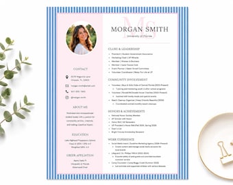 Sorority Resume Template with Photo | Cover Letter for sorority recruitment | Rush Resume Template | PNM Resume |Pink and Blue|  Resume