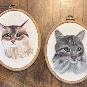 Custom Pet Portrait, Needle Felted Wool Dog Cat Art, Hoop Framed.