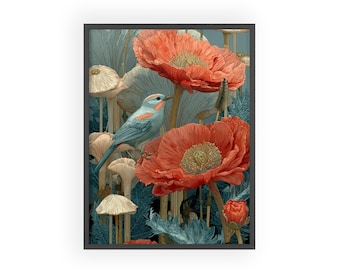 Vintage Botanical Illustration with Bluebird