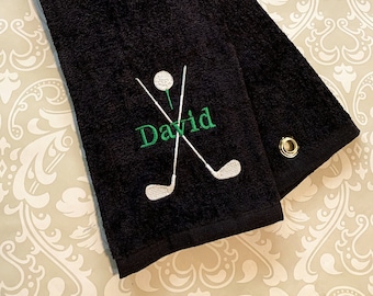 Personalized Golf Towel With Grommet: Embroidered Golf Clubs Gift