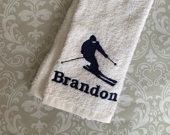 Personalized Snow Skier Towel SKST02 // snow ski Gifts // Downhill// Personalized Gift