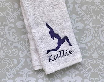 Personalized Yoga Towel, Embroidered Pose, Gym Gift