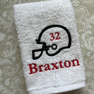 Personalized Football Player Hand Towel ST007 //Football Coach Gift // Football Gift // Team Gift // Football Mom Gift// Personalized Gift