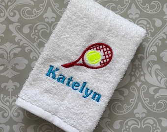 Embroidered Tennis Towel with Racket & Ball, Personalized Gift