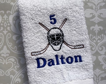 Personalized Hockey Goalie Towel: Embroidered Name & Number