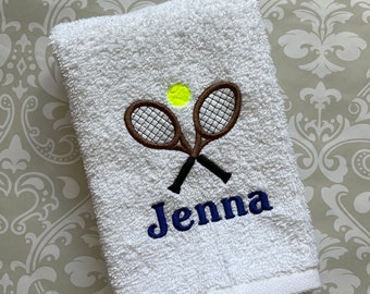 Personalized Tennis Towel, Embroidered Rackets, Monogrammed Gift