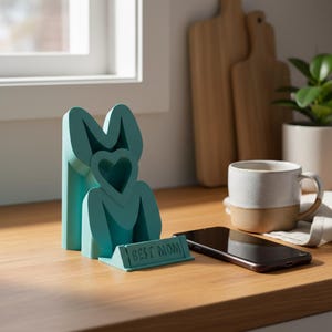 Mom Phone Stand Heart Decoration Desk Shelf Triangular Design Digital File Printable Stl Download Customizable Text Personalized Gift