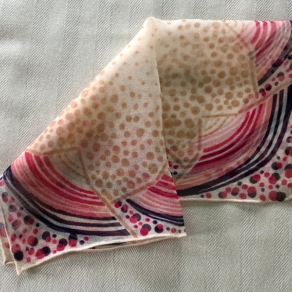 Vintage Fancy Deco Silk Hankie Ladies Pocket Accessory C 1930’s Lovely Handkerchief Accessory Measuring 9 3/4 by 10 1/2 inches