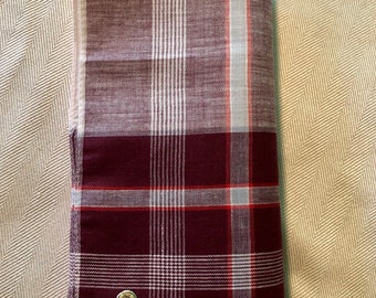 Vintage Maroon Plaid Cotton Handkerchief - Mid Century Men's Accessory