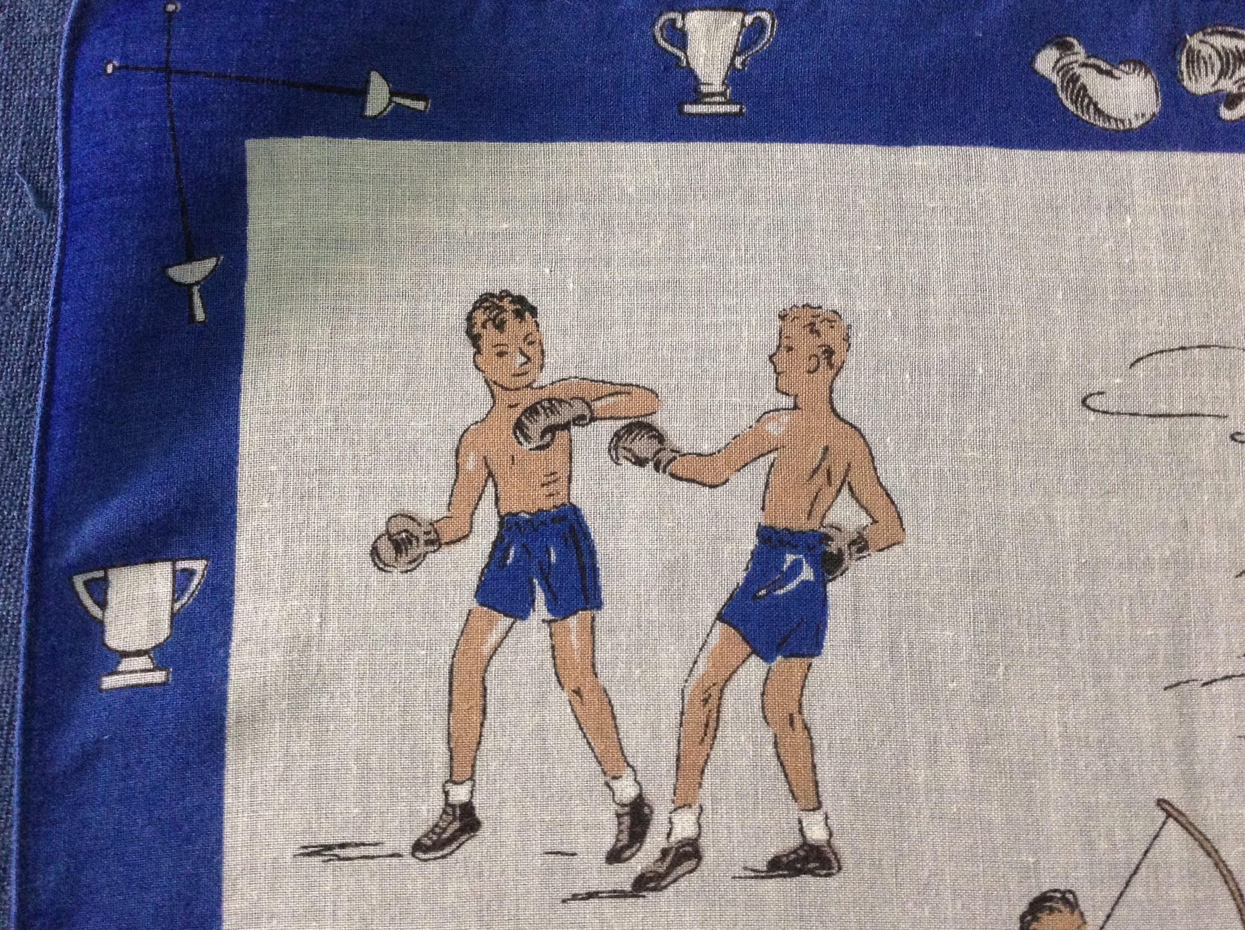 Vintage Sports Handkerchief Boxing Archery Track Fencing Hiking Blue
