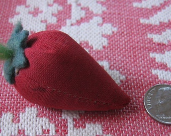 Victorian Strawberry Emery Red Wool with Green Wool Felt Leaves A Lovely Hand Sewn Antique Handmade Pincushion Sewing Basket Accessory