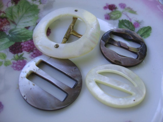 Vintage  Shell Buckles 1920's Abalone Shell and M… - image 1