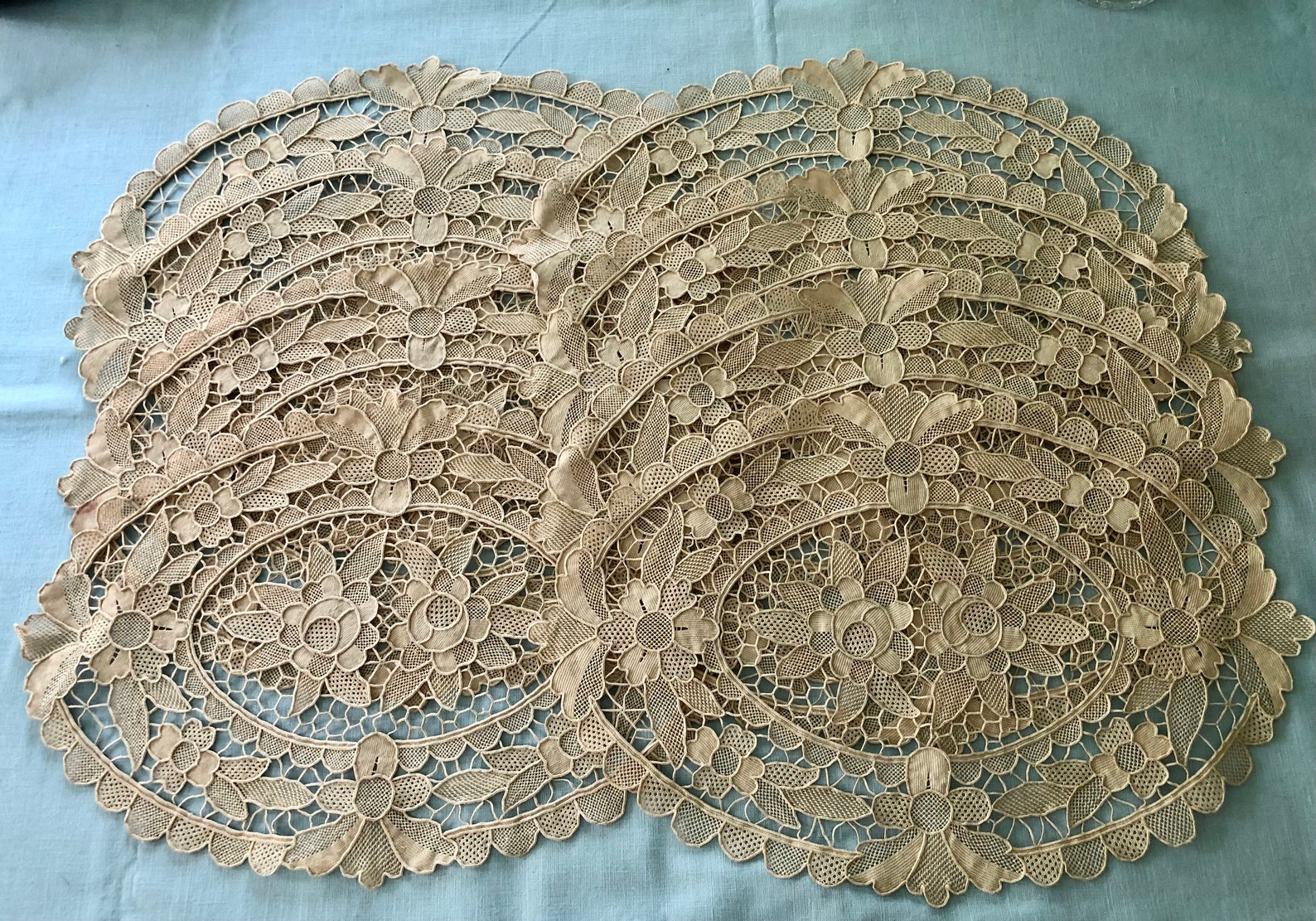 Antique Roses Needle Lace Placemats - Set of 8 Edwardian Linen Mats - Etsy