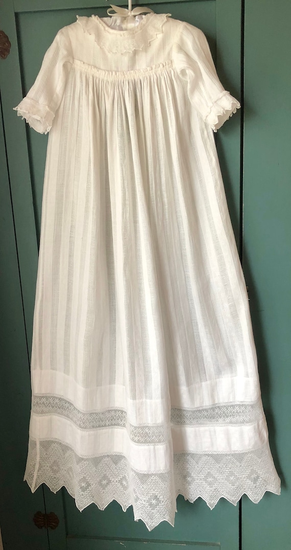 Edwardian Christening Dress White Cotton Gown w D… - image 1