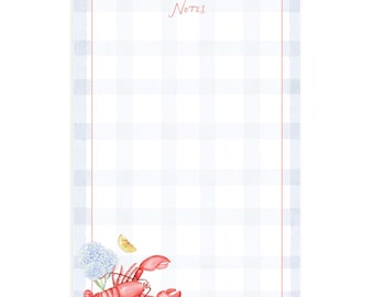 Watercolor Blue Gingham Lobster Notepad