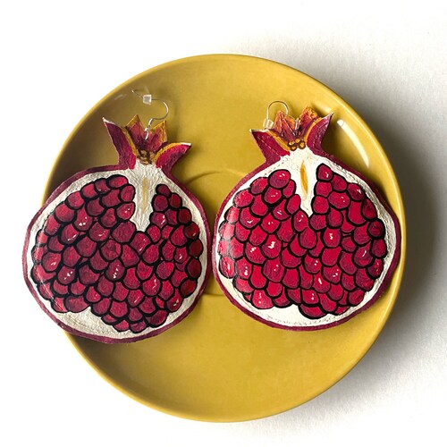 Pomegranate Earrings, Large Statement Earrings, Granada Fruit Earrings, Fall Jewelry
