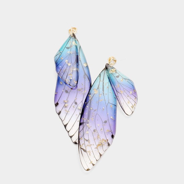 Clipon Dragonfly Butterfly Wing Earrings Gold Flake Resin Clip On Lightweight Fairy Faerie Design 6 Colors Available