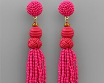 Gold Clip On Knotted Multi Tassel Earrings Seed Bead Design Seedbead Clipon 5 Colors