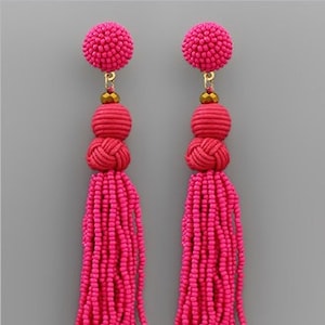 Gold Clip On Knotted Multi Tassel Earrings Seed Bead Design Seedbead Clipon 5 Colors