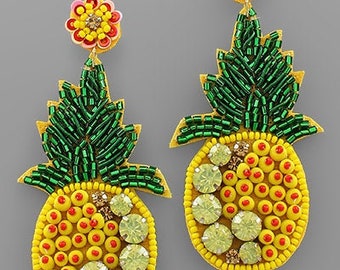 Pineapple Seed Beaded Gold Clip On Earrings Lightweight Jeweled Design Clipon Post