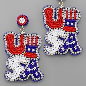 Patriotic USA Seedbead Clipon Earrings American Flag Clip Post Seed Beaded Designs