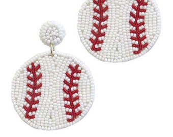 Baseball Seed Beaded Clip On Earrings Lightweight Clipon Post Seedbead Designs