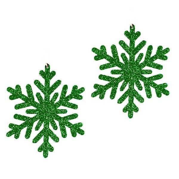 Clip On Green Silver Snowflake Earrings Glitter Embellished Cutout Pattern Clipon Hook Designs