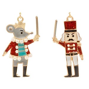 Clipon Glitter Nutcracker Earrings Winter Christmas Enamel Clip on Hook Designs 2 Colors