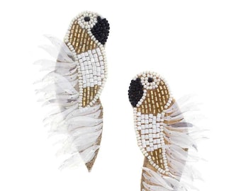 Clip On Parrot Seedbead Tassel Seed Beaded Earrings Clipon Design Large 3 Colors