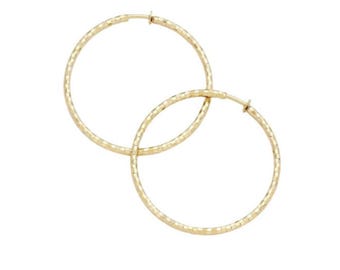 Gold Clip On Textured Hoop Earrings Lightweight Design 3 Sizes