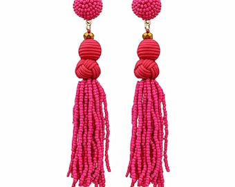 Gold Clip On Knotted Multi Tassel Earrings Seed Bead Design Seedbead Clipon 5 Colors