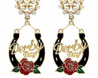 Clip On Kentucky Derby Earrings Glitter Clipon Post Designs Rose Horseshoe